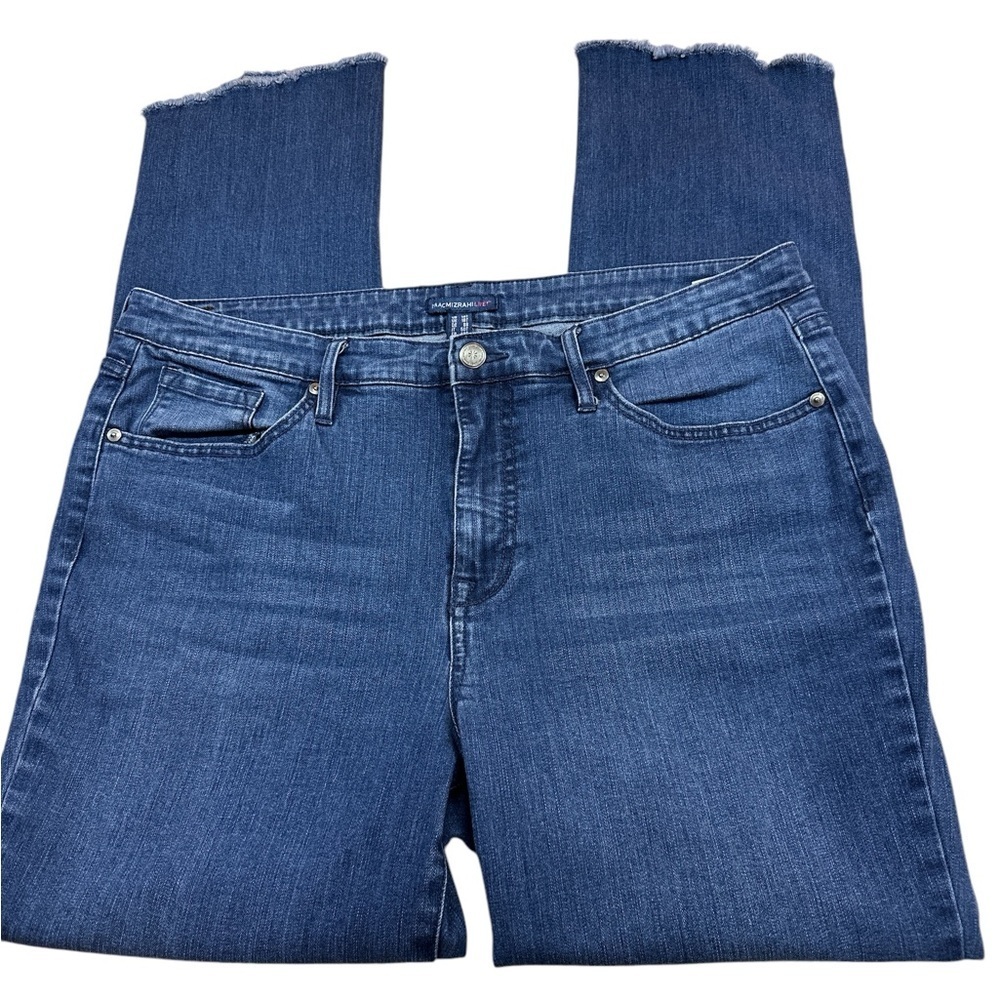 Isaac Mizrahi Five Pocket Asymmetrical Hems Mid-Wash Denim Jeans 14T